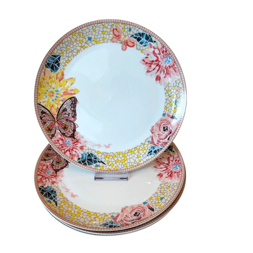 DOLLY PARTON Mosaic Butterfly Porcelain Dinnerware Plates 10.5in Set of 4 NEW